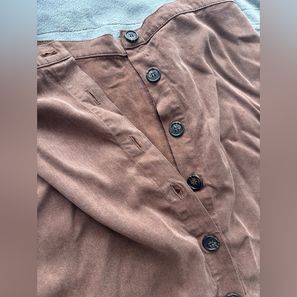 Nora Skirt Brown Button-Front Midi Skirt Cotton - Picture 8 of 10